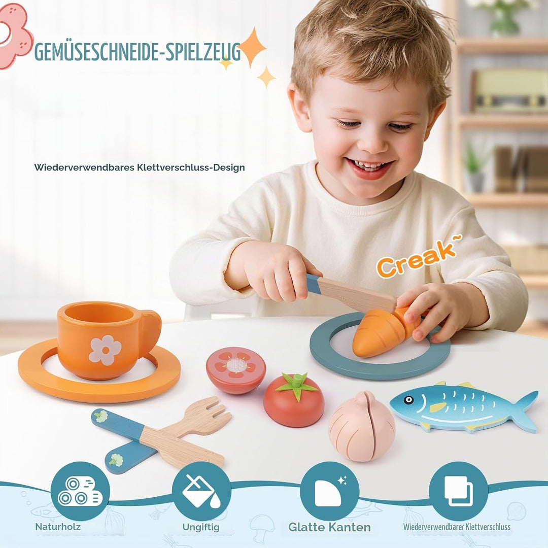 Kinderküche Zubehör aus Holz - Spielküche Zubehör, Spielzeug ab 3 Jahre, Holzspielzeug mit Töpfe &amp; K
