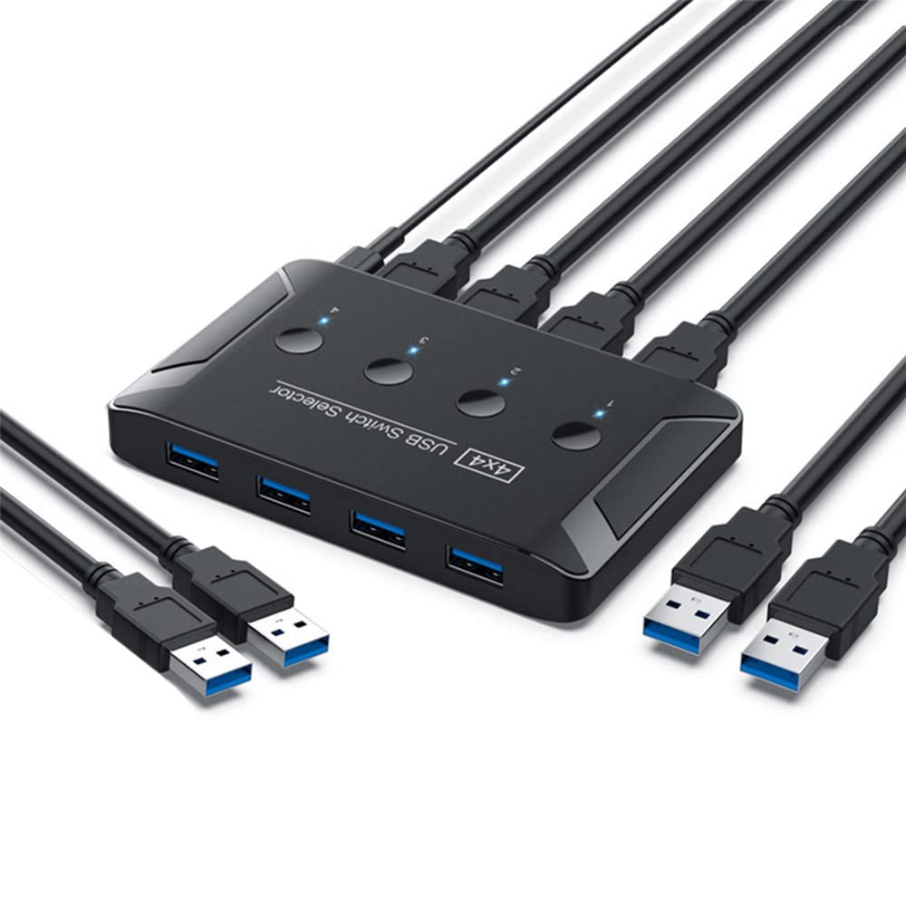 Xiwai KVM USB 3.0 Switch Selector 4 Port PCs Sharing 4 Geräte für Tastatur Maus Scanner Drucker
