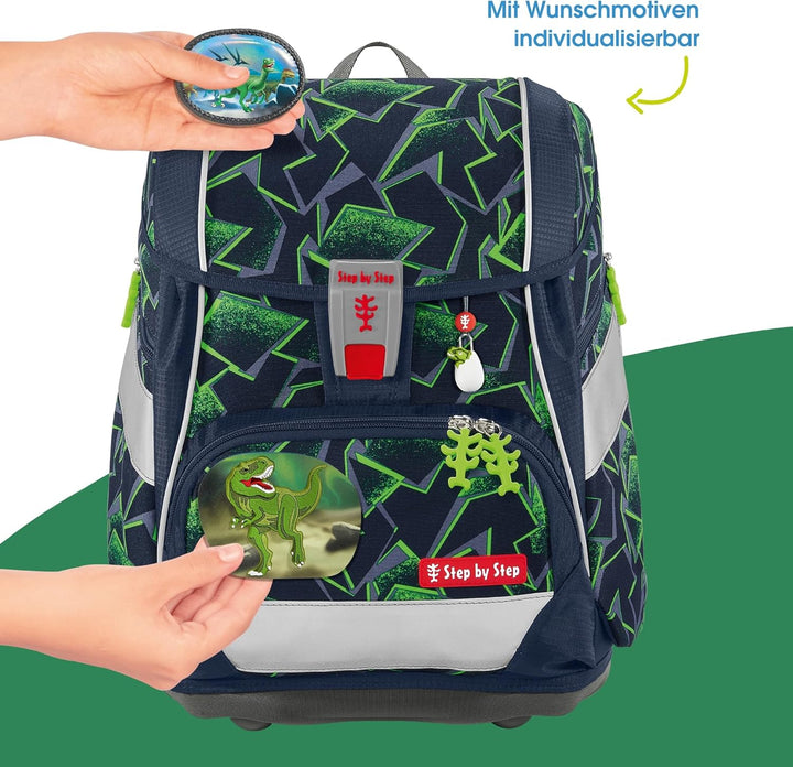 Step by Step Schulranzen-Set 2IN1 Plus „Wild T-Rex Taro“ 6-teilig, ergonomischer Tornister, höhenver