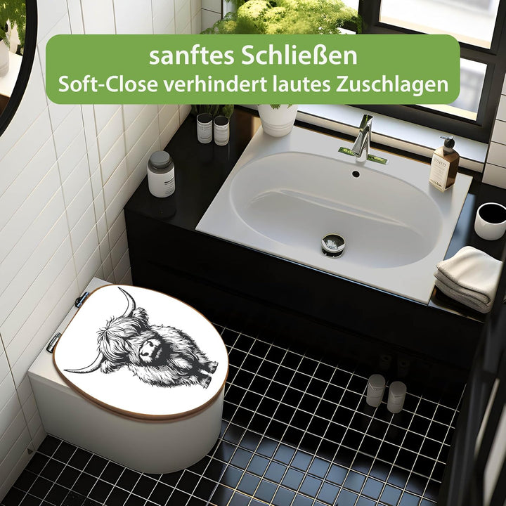 banjado Design WC Sitz Bambus Absenkautomatik 45,8x37,5cm - Toilettendeckel mit Absenkautomatik Holz