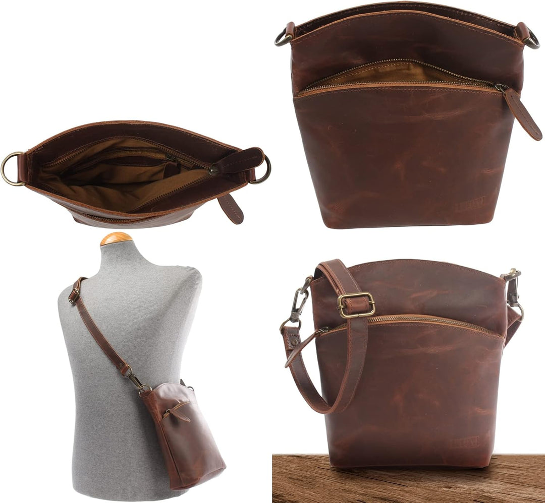 LECONI kleine Umhängetasche Damen Schultertasche Handtasche Freizeittasche Damentasche Ledertasche v