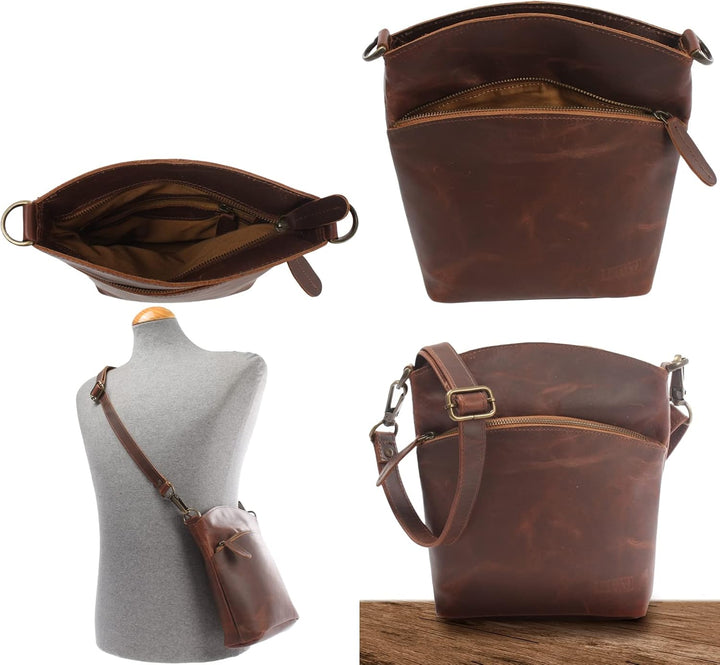 LECONI kleine Umhängetasche Damen Schultertasche Handtasche Freizeittasche Damentasche Ledertasche v