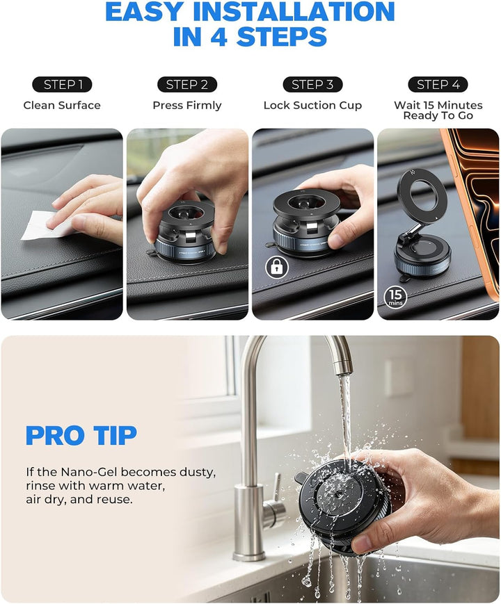 Magnetische Handyhalterung fürs Auto mit Saugnapf – 360° Verstellbarer, Faltbarer Handyhalter für Ar