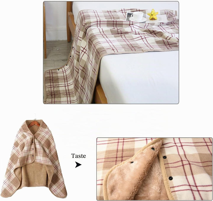 Damen Poncho Fleece Tragbare Decke, Karierte Schossdecke Bequemer Poncho Plüschdecken Überwurf Schal