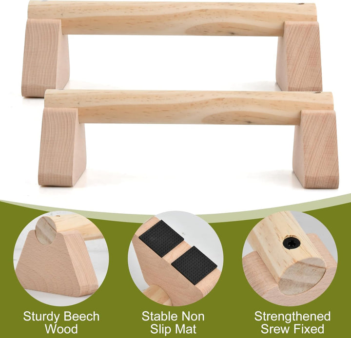 2 Pcs Liegestützgriffe, 25cm Handstand Griffe aus Holz mit Rutschfeste Gummipuffer, Parallettes Cali