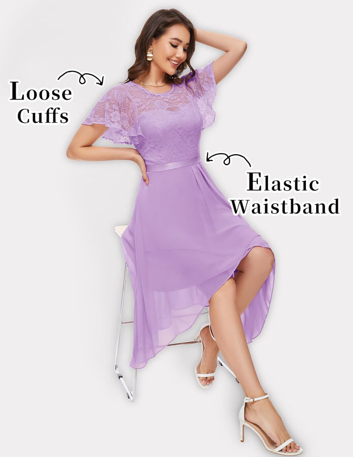Wedtrend Abendkleid Damen Elegant Cocktailkleid High Low Ballkleider mit Spitzen A Linie für Hochzei