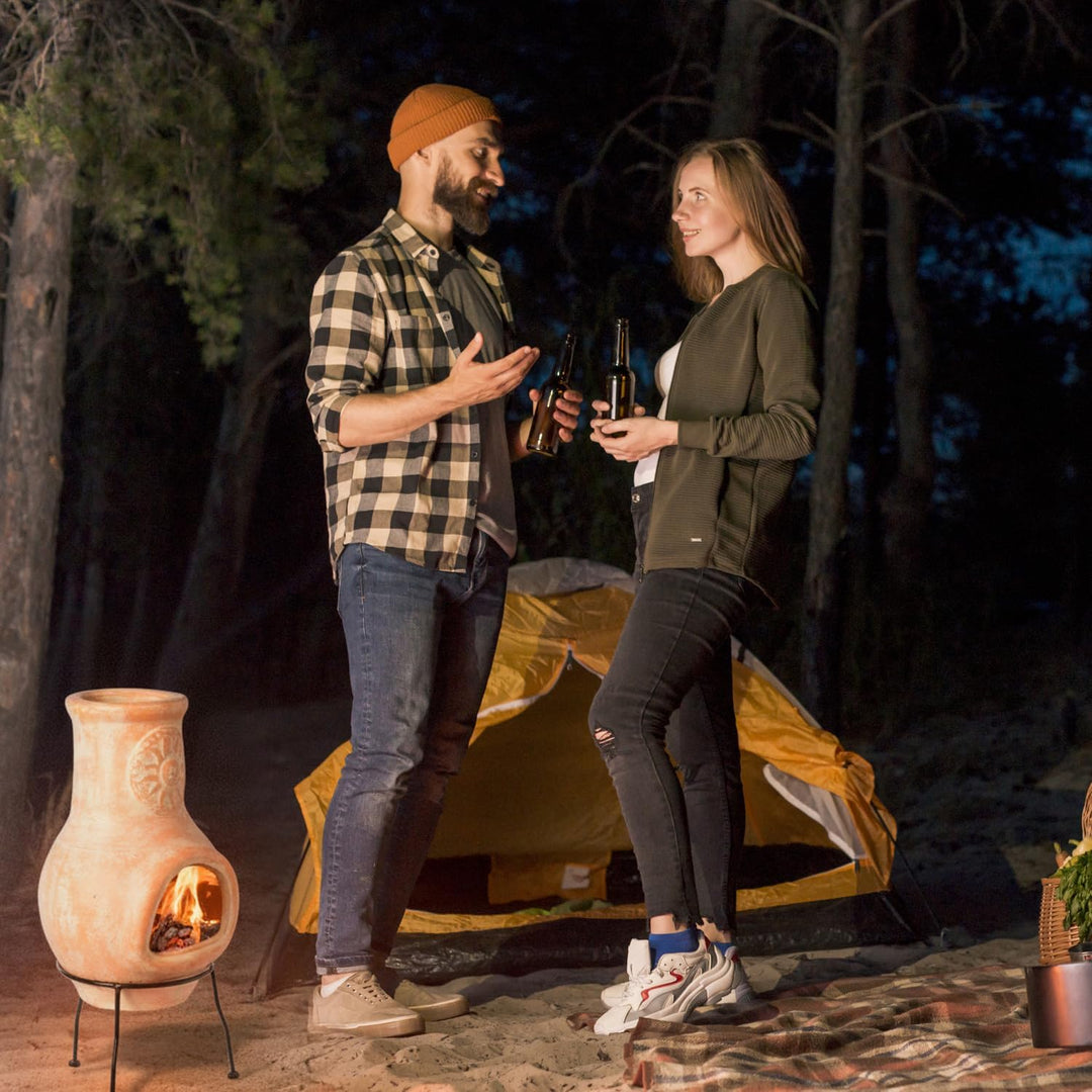 Outdoor Clay Chimenea Sun Design Holzkohle Feuerstelle mit Metallständer