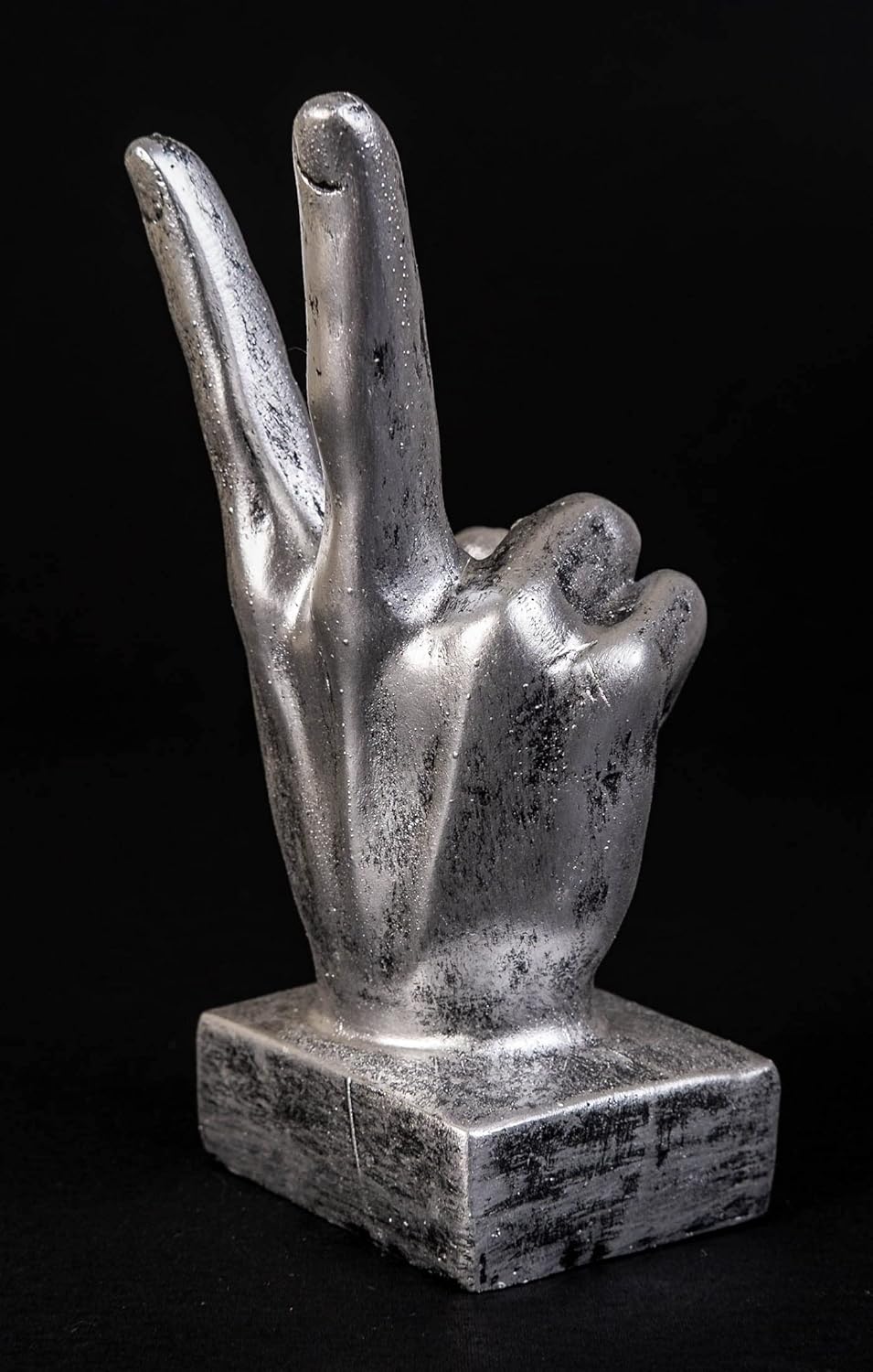IDYL Moderne Skulptur Figur Resin Hand Victory |silberfb. | Masse: 6x8x17 cm | Material: Polyresin (