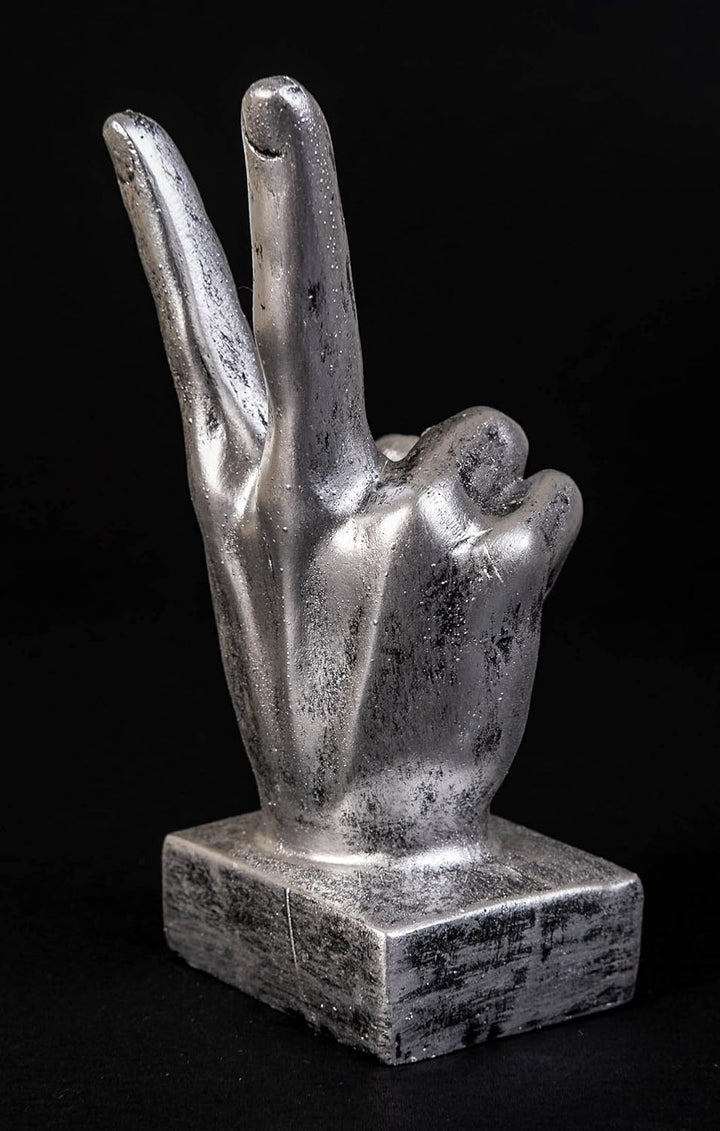 IDYL Moderne Skulptur Figur Resin Hand Victory |silberfb. | Masse: 6x8x17 cm | Material: Polyresin (