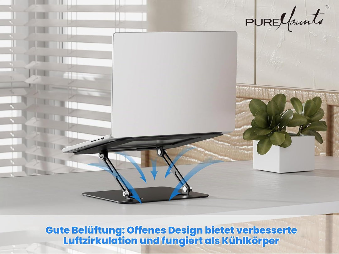 PureMounts Laptop Ständer Höhenverstellbarer, Faltbarer &amp; Ergonomischer Notebookhalter für Home Offi