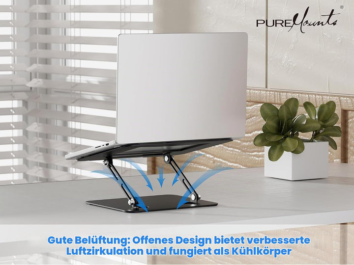 PureMounts Laptop Ständer Höhenverstellbarer, Faltbarer &amp; Ergonomischer Notebookhalter für Home Offi