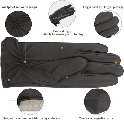 ZLUXURQ Damen Weiche Echte Lammfell Leder Touchscreen Winter Fahrhandschuhe Kaschmir gefüttert, Brau