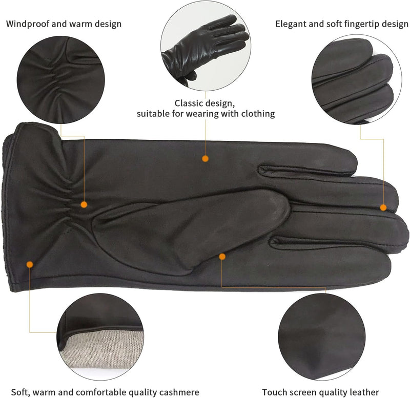 ZLUXURQ Damen Weiche Echte Lammfell Leder Touchscreen Winter Fahrhandschuhe Kaschmir gefüttert, Brau
