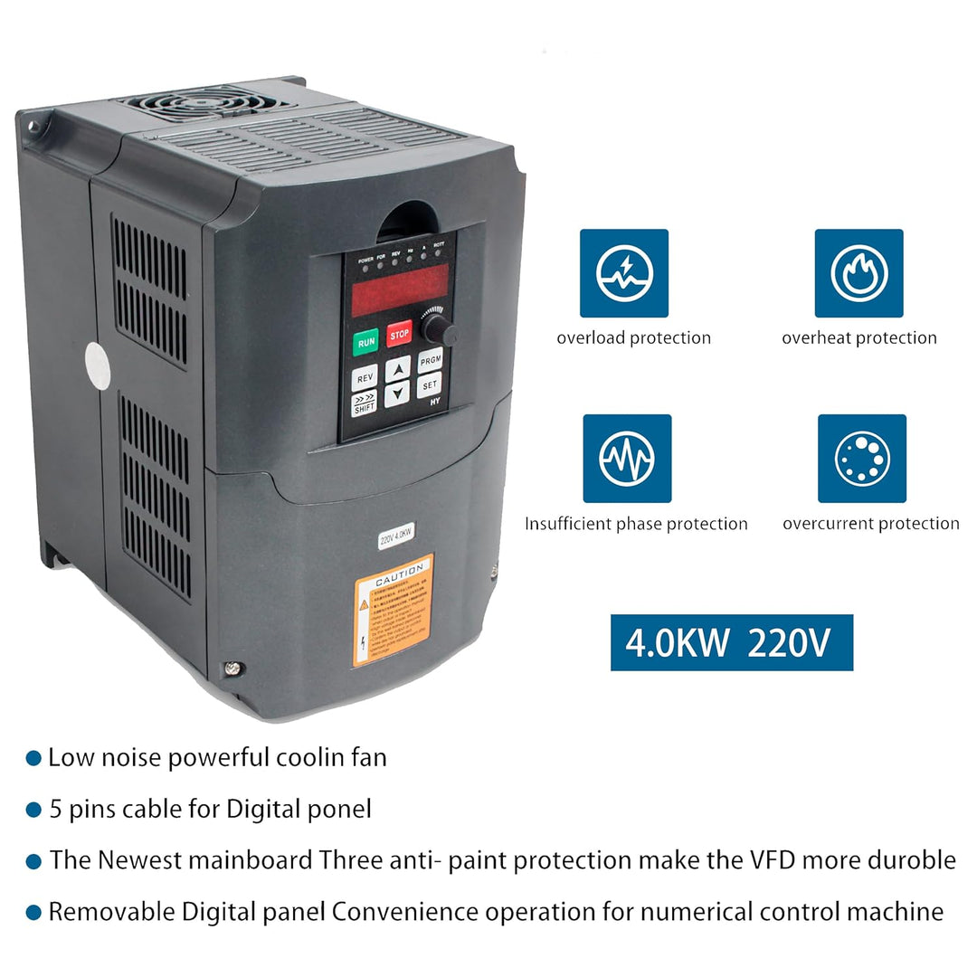 RATTMMOTOR VFD 4kW 220V 3 Phasen Frequenzumrichter CNC Umrichter mit 2m Verlängerungskabel für Spind