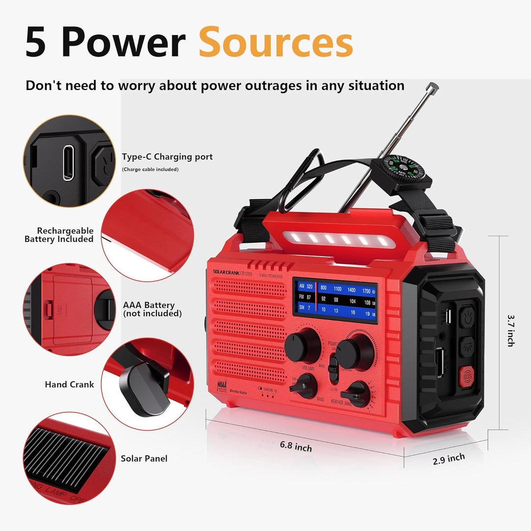 Mesqool Notfallradio Solar Kurbel Tragbares Radio, Wasserdicht LED Dynamo Lampe Powerbank AM/FM/SW-R