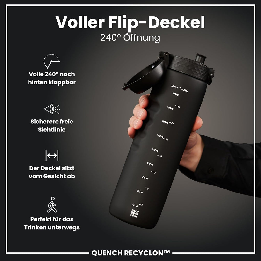 ION8 1 Liter Trinkflasche, 1000ml, Auslaufsicher, Einhandöffnung, Sichere Verriegelung, Spülmaschine
