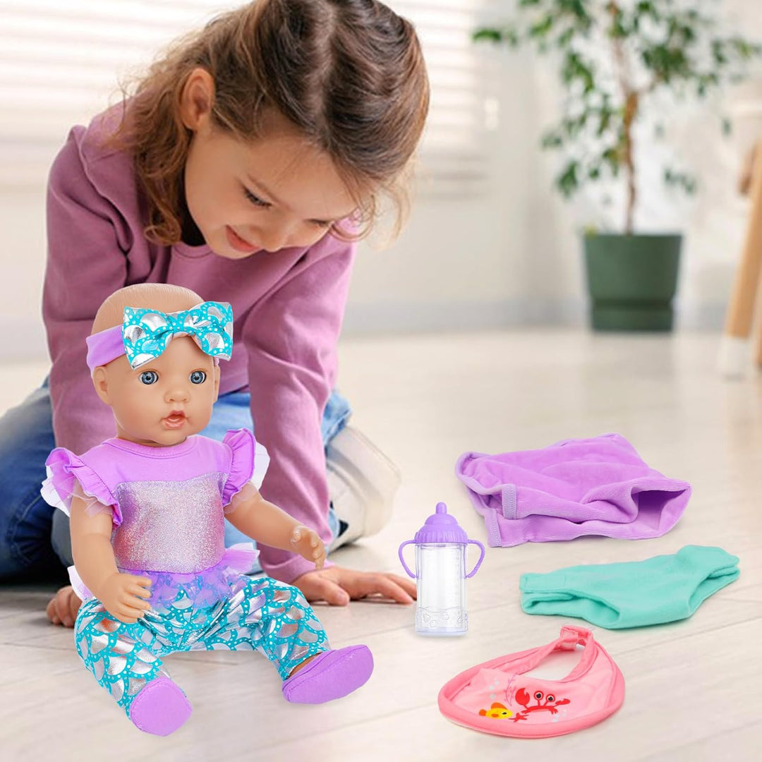 Meerjungfrau Puppen Set 40-46 cm - Zubehör für Baby Puppen mit Strampler, Kuscheldecke, Haarband, Wi