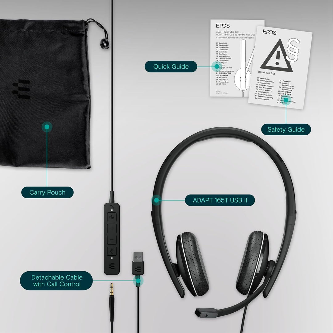 EPOS Adapt 165T USB II Headset: Überlegene Klangqualität, Microsoft Teams Zertifiziert, Multi-Geräte