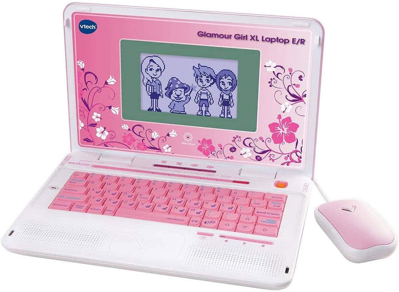 VTech Glamour Girl XL Laptop E/R – Lerncomputer mit 240 Lernspielen zum Lernen von Fremdsprachen, Ma