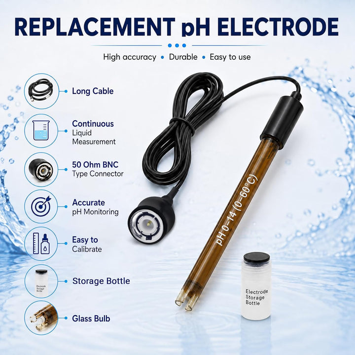 High Accuracy Combination pH Electrode for Continuous pH Monitoring, 0-14 pH Probe with 200 cm Long