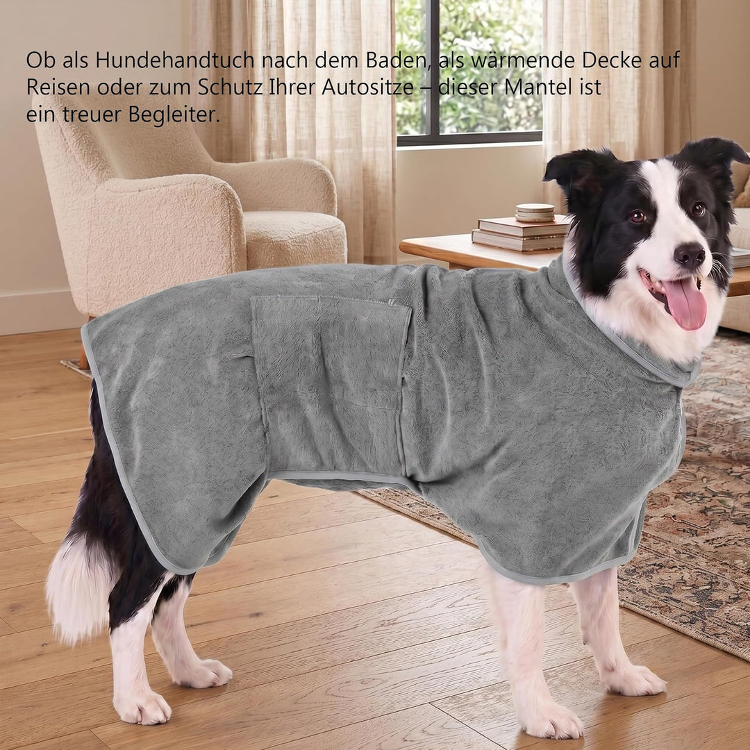 Hundebademantel Mikrofaser mit Klettverschluss saugstark | Als Bademantel Hund&amp;Hundehandtuch für all