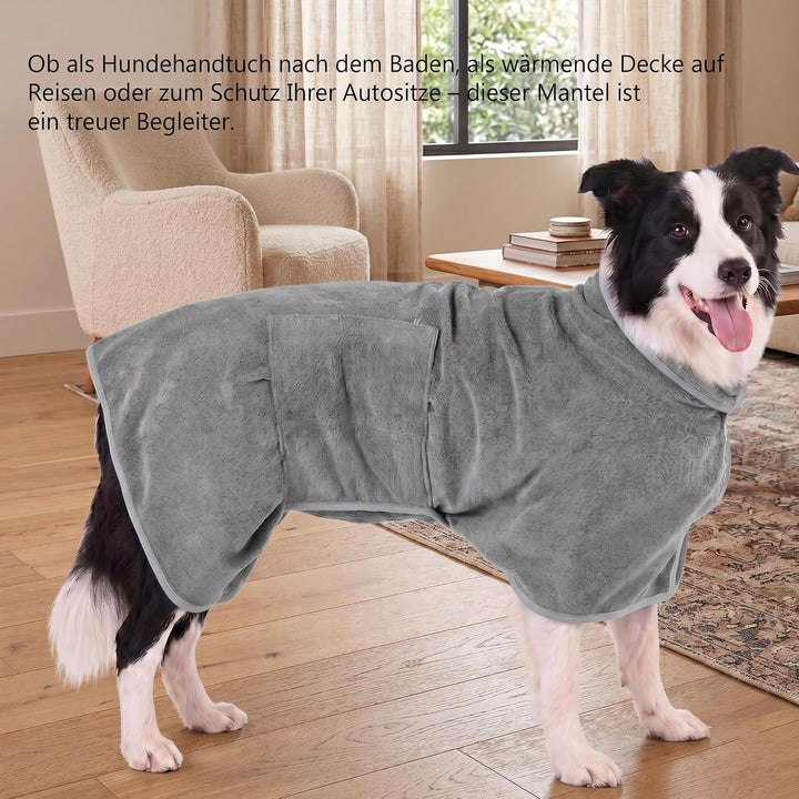 Hundebademantel Mikrofaser mit Klettverschluss saugstark | Als Bademantel Hund&amp;Hundehandtuch für all