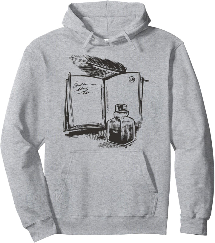 Offenes Glas Lesebücher Feder Schreiben Lesen Schreiben Pullover Hoodie