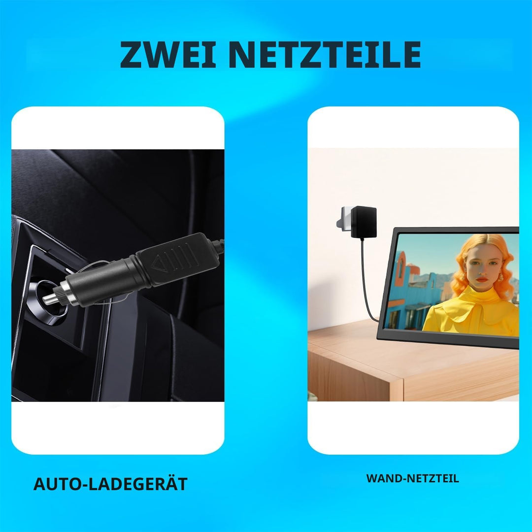 KCR Tragbarer Digitalfernseher, 12 V DVB-T2 TV, HDMI/AV/USB-Eingänge, Fernbedienung, 12 V Kfz-Ladege