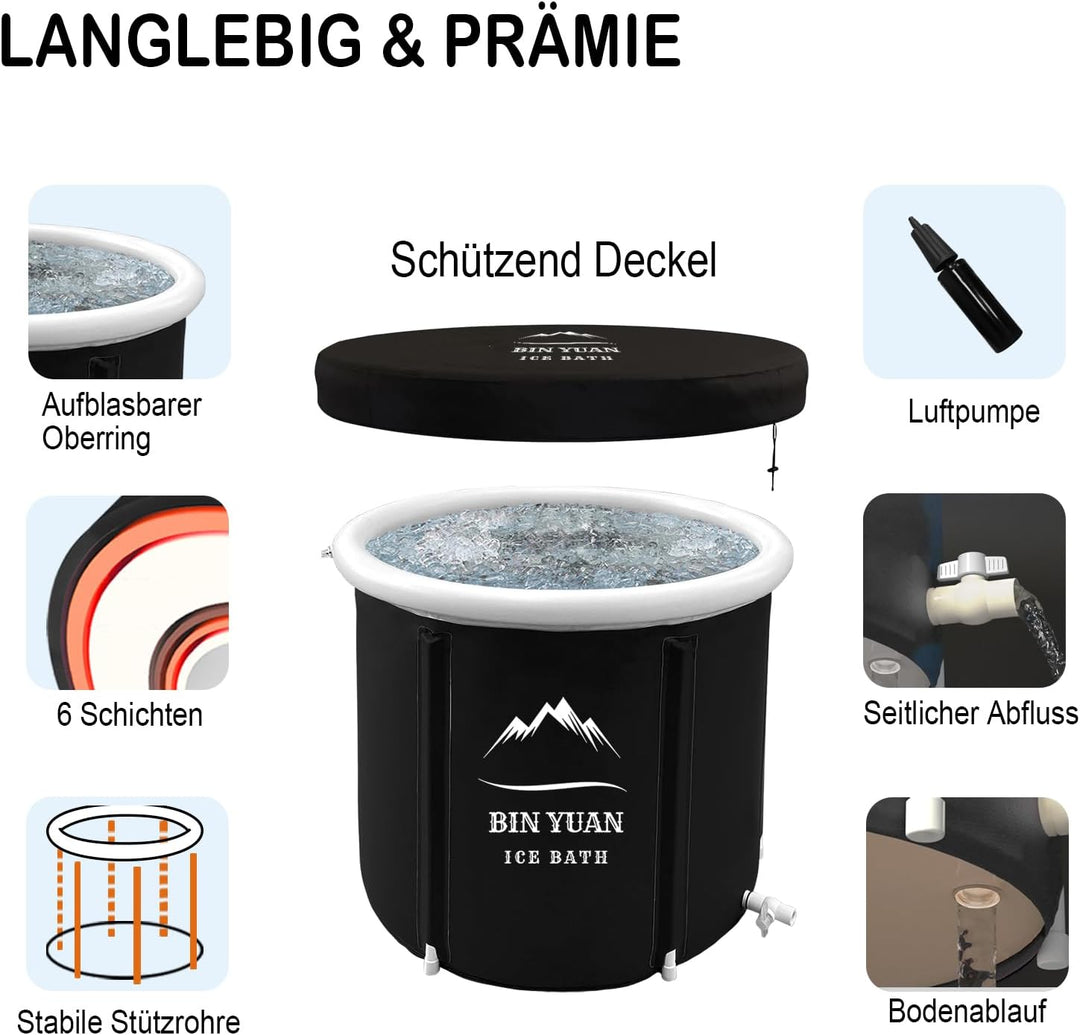 Faltbare Eisbad Badewanne mit Abdeckung 80cm Ø Large Aufblasbare Eisbaden Badewanne Erwachsene Eisfa