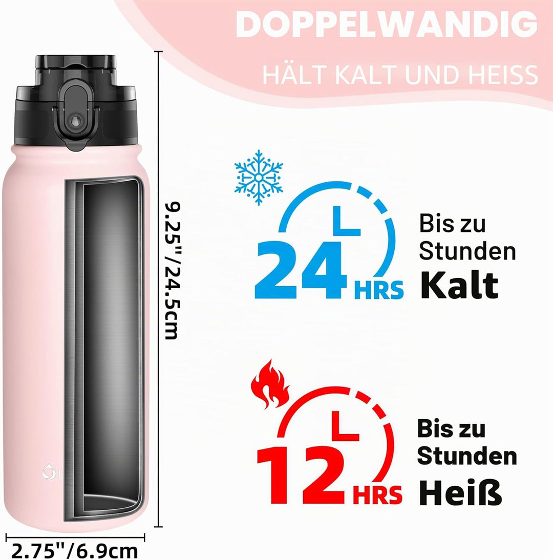 OLDLEY 600ml/20oz Edelstahl-Wasserflasche, Doppelwandige Vakuumflasche, Hält Getränke Heiss und Kalt