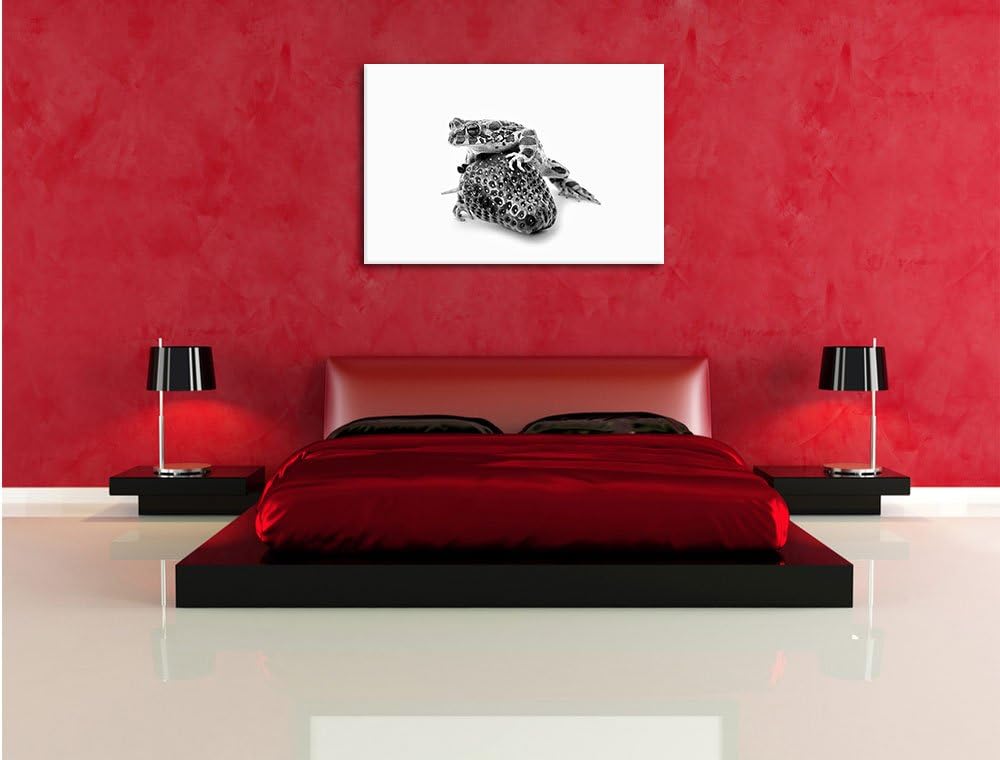 Pixxprint Glas Erdbeere Frosch / 100x70cm Leinwandbild bespannt auf Holzrahmen/Wandbild Kunstdruck D