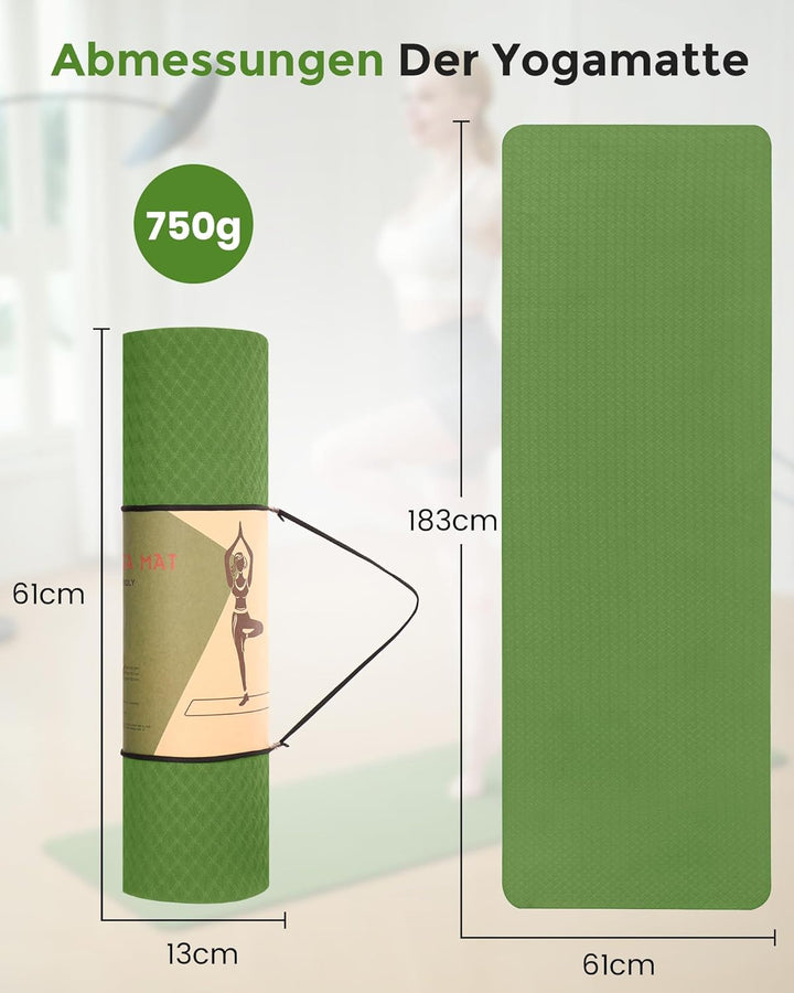 Oak &amp; Tea Yogamatte Rutschfest Fitnessmatte Umweltfreundliche TPE Sportmatte mit Tragegurt Gymnastik
