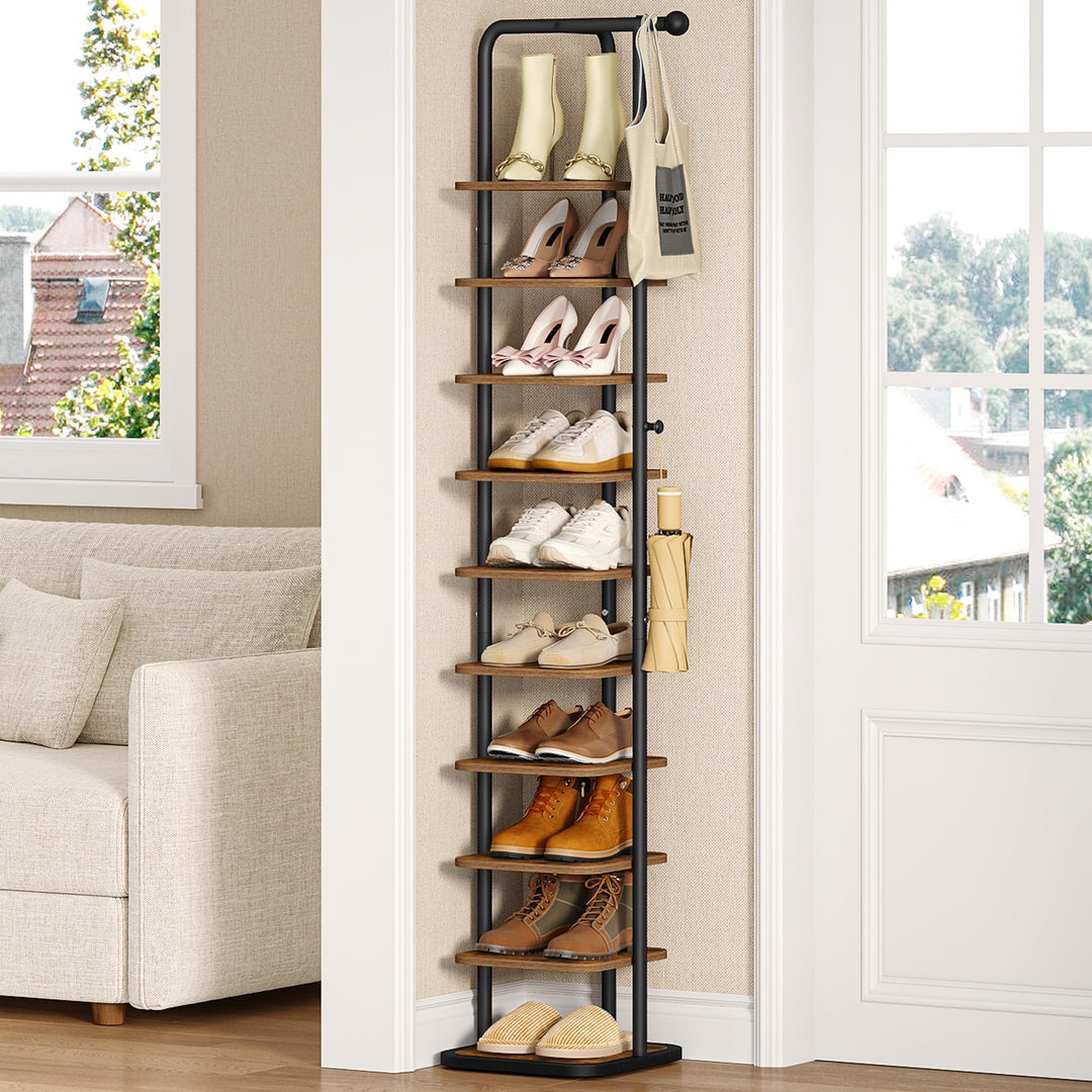 Schuhregal, 10-Stockige Schuhablage Schmal, Vertikales Schuhregal, Verstellbar Ablage, für Eingangsb