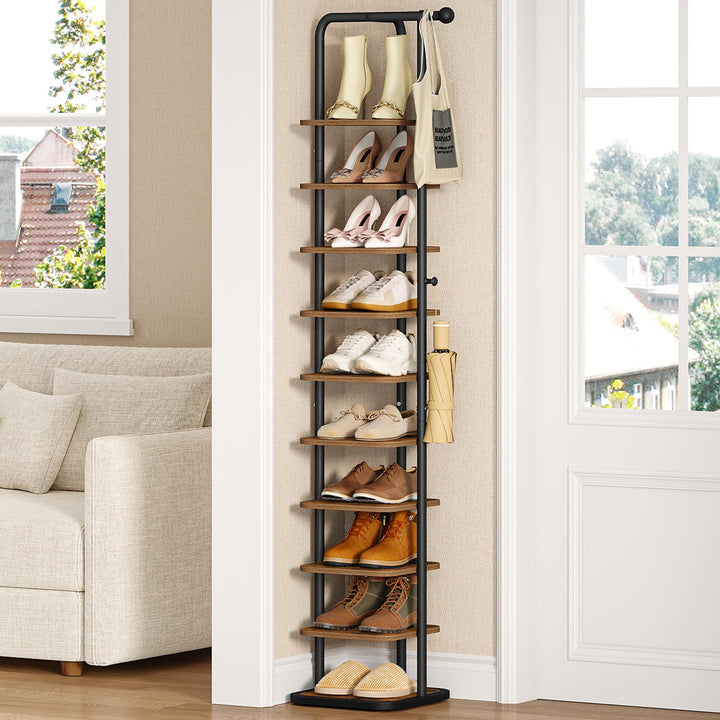 Schuhregal, 10-Stockige Schuhablage Schmal, Vertikales Schuhregal, Verstellbar Ablage, für Eingangsb