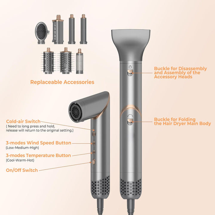 UKLISS 8 in 1 Pro Airstyler &amp; Ionen Haartrockner High Speed 110,000RPM Föhn Set mit Luft-Lockenstab