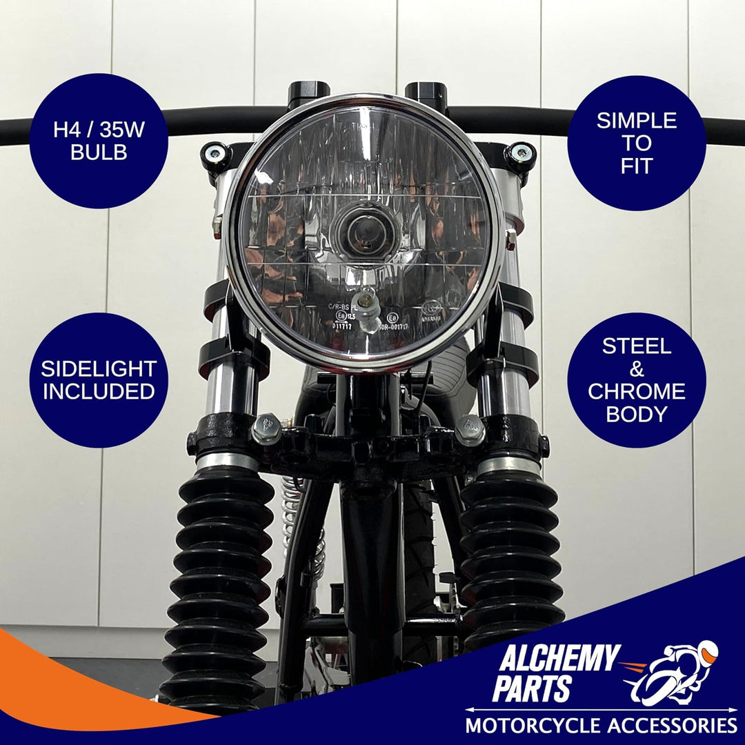 Chrom-Motorradscheinwerfer, 165 mm, Universal-Scheinwerfer für Cafe Racer, Retro-Projekte und indivi