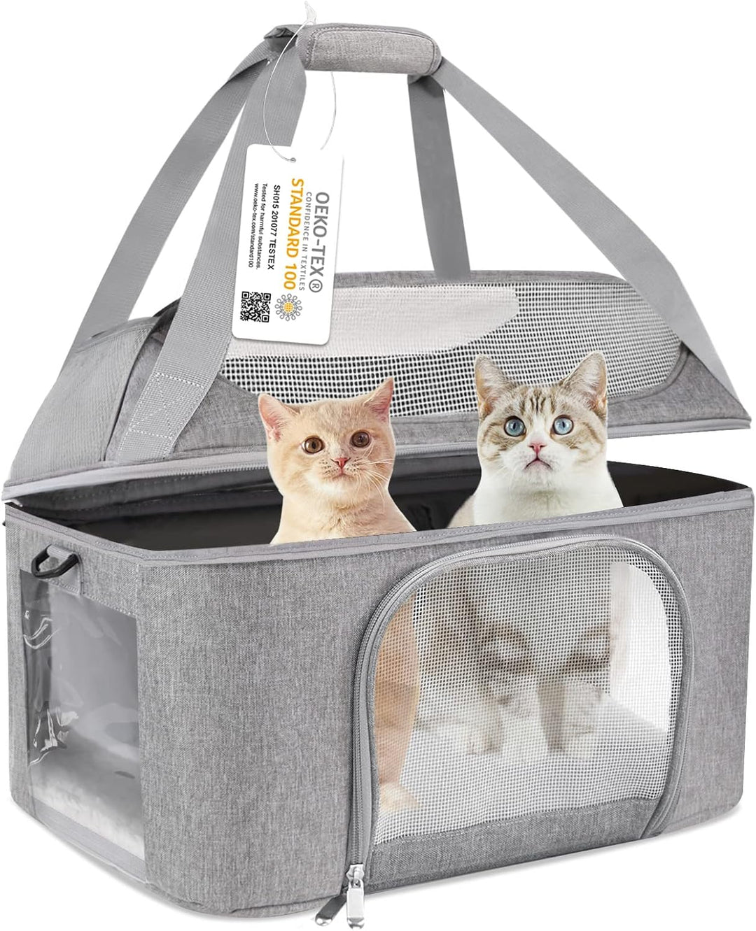 Grosse Katzentragetasche für 2 Katzen, kleine Hunde, zusammenklappbare Reise-Welpen-Tragetasche, TSA