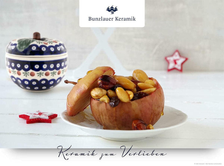Bunzlauer Keramik Apfel-Bräter Bratapfelbräter mit Deckel Ø12,6 cm H11,6 cm (Dekor 41), Dekor 41