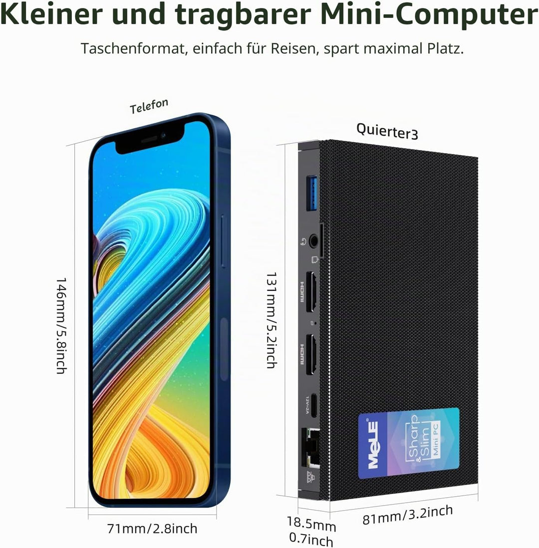 MeLE Mini PC, Quieter3Q Celeron N5105 8GB 128GB Windows 11 Pro Micro Computer Lüfterlose Kleine Desk