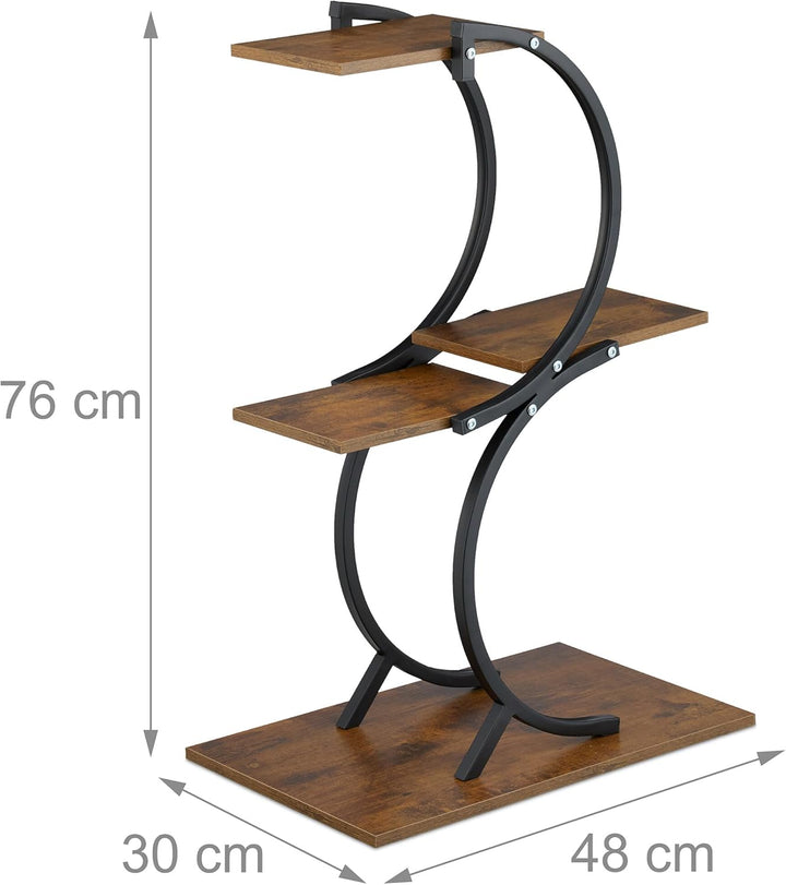 Relaxdays Pflanzenständer, 4 Ebenen, HxBxT: 76 x 48 x 30 cm, geschwungenes Blumenregal für 5 Blument