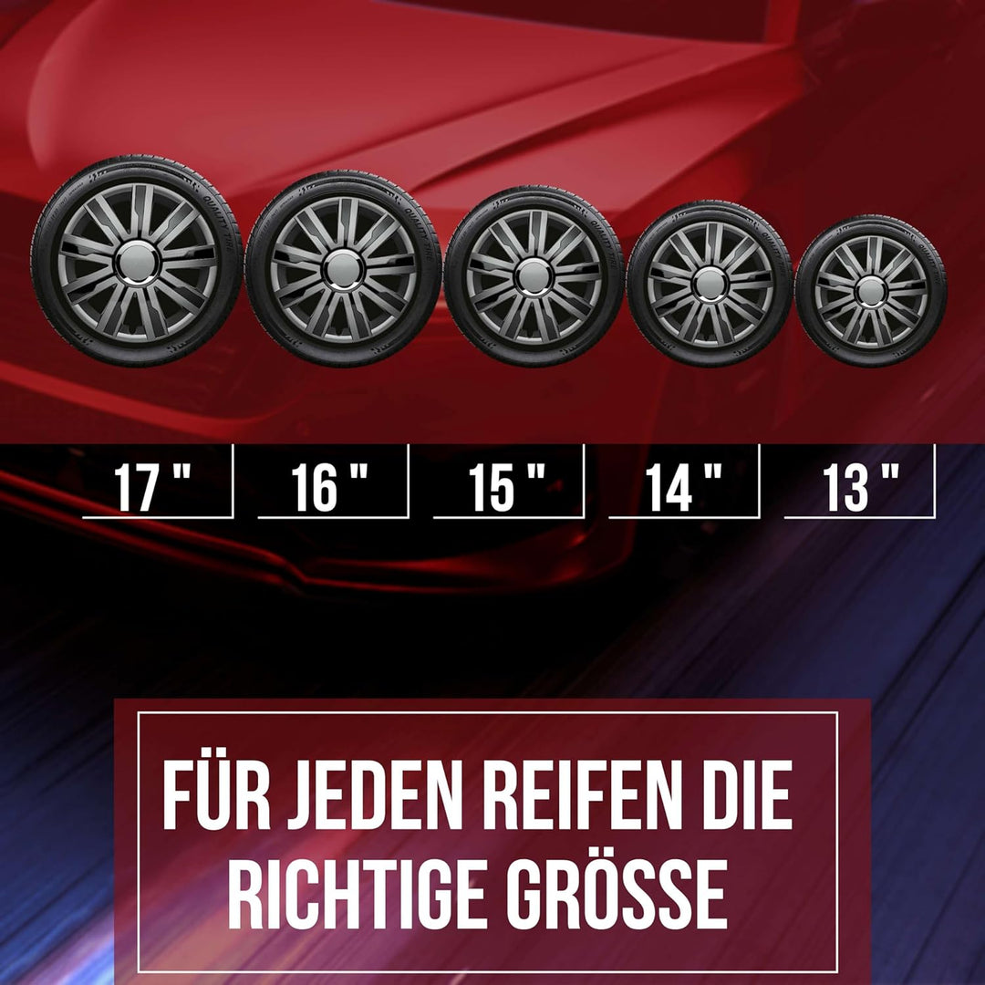 Albrecht 16 Zoll Radkappen schwarz/grau für Stahlfelgen - Mirage Radzierblenden aus hochwertigem Kun