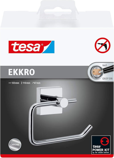 tesa EKKRO Toilettenpapierhalter, verchromt - WC-Rollenhalter zur Wandbefestigung ohne Bohren, inkl.