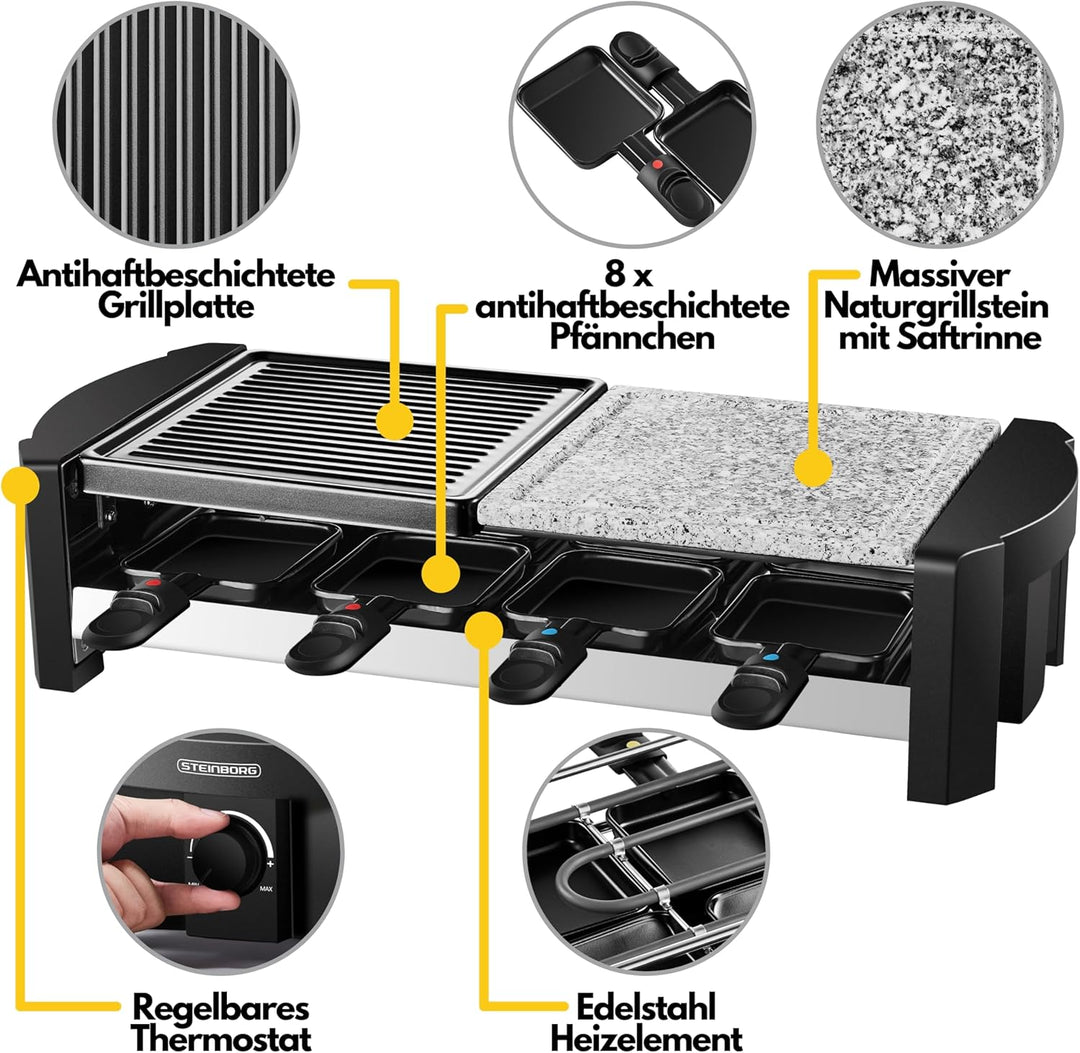 Raclette Grill | 8 Personen | Raclette Gerät | Raclettegrill | Party Grill | Elektro Grill | Tischgr