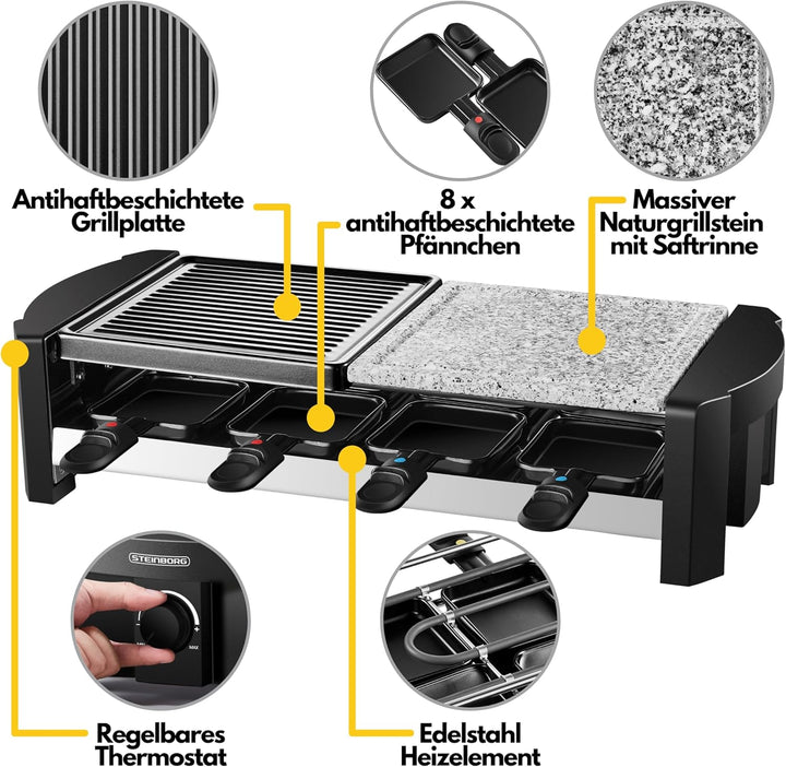 Raclette Grill | 8 Personen | Raclette Gerät | Raclettegrill | Party Grill | Elektro Grill | Tischgr