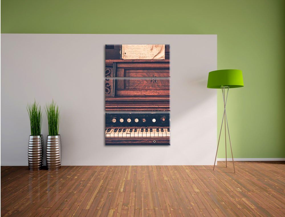 Pixxprint altes Klavier Schwarz/Weiss 3-Teiler Leinwandbild 120x80 Bild auf Leinwand