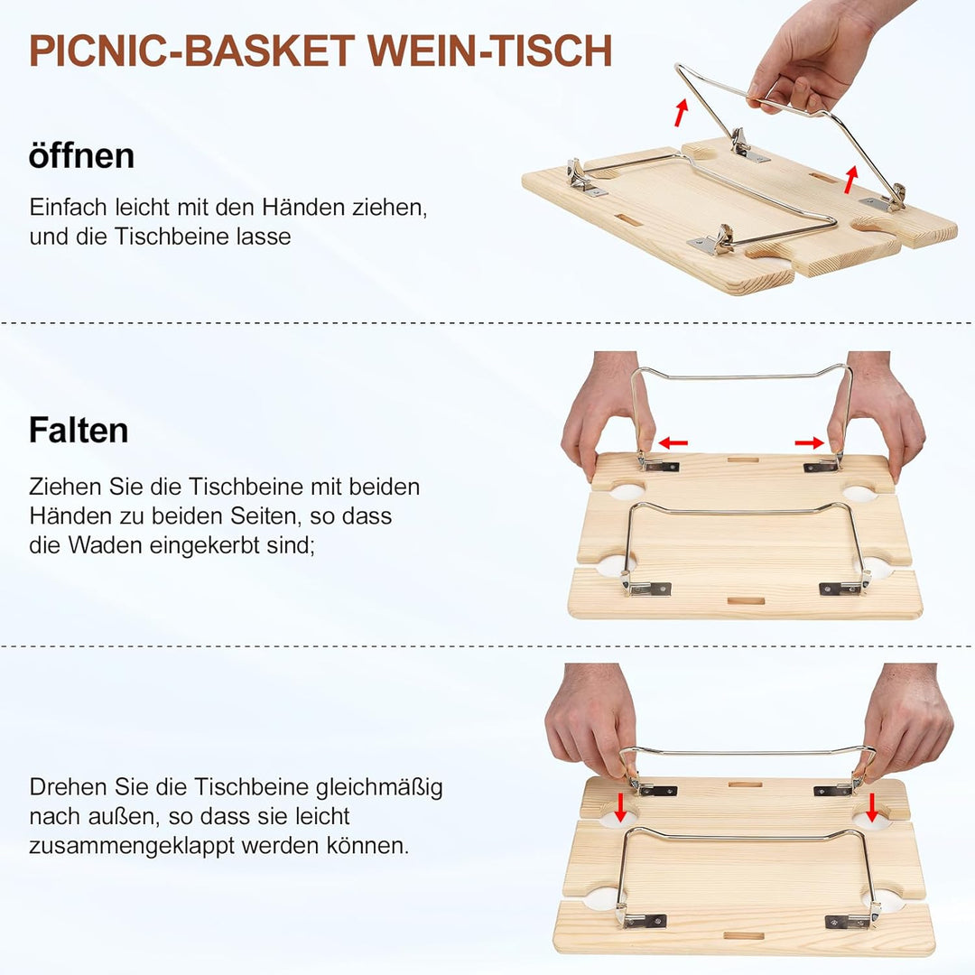 Picknickkorb-Set mit Mini-Klapptisch und Besteck-Set, Picknickkorb für 4 Personen mit kühltaschen, F