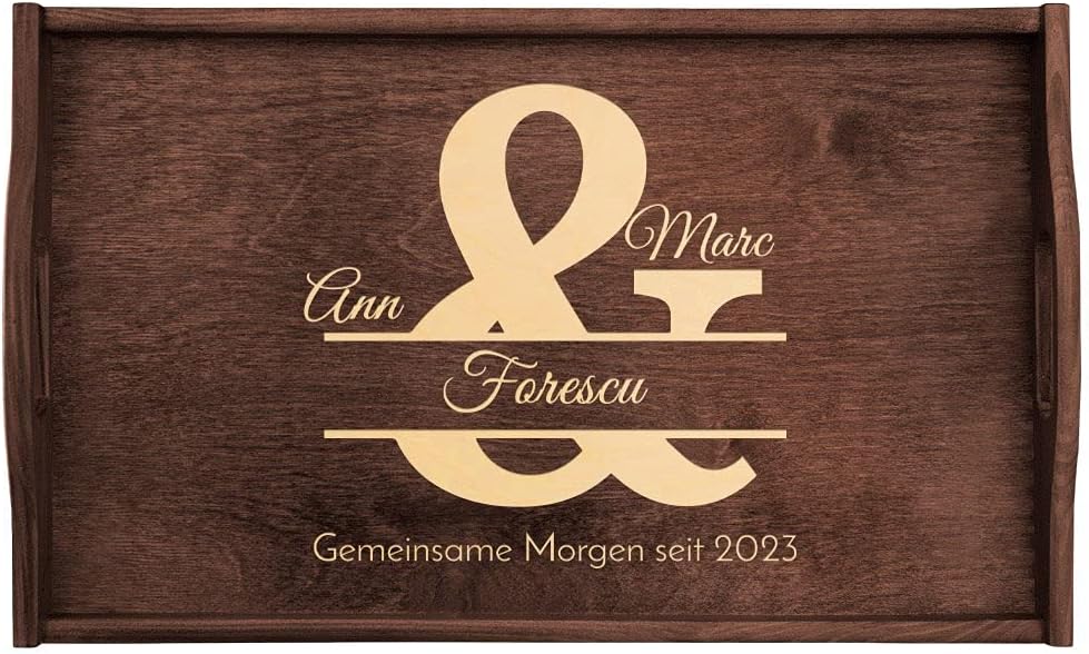 Maverton Serviertisch mit Gravur - für Zwei - Snack-Tablett mit Griffen - klappbare Beine - erhöhter