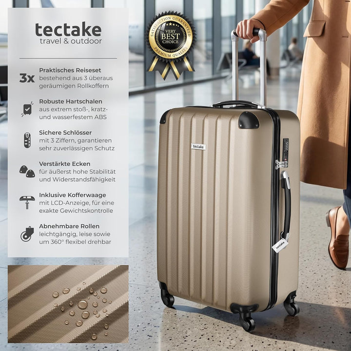 tectake® 3er Kofferset mit Kofferwaage & Kofferanhänger, Reisekoffer Set, ABS Hartschalenkoffer Set,