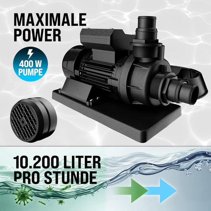 Monzana Sandfilteranlage Pool Selbstansaugend 10.200L/h 450 Watt 2in1 Adapter Ø32mm - 38mm 4Wege Ven