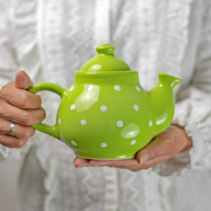 City to Cottage® - Teekanne Kaffeekanne für 2 Tassen | Grün und Weiss | Polka Dots | Handgemacht | T